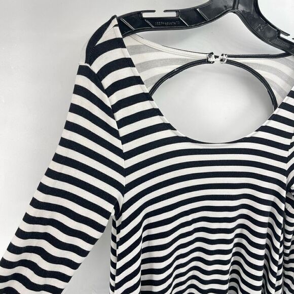 American Eagle Womens Striped Dress Cutout Back Stretch White Black Medium - Picture 3 of 10